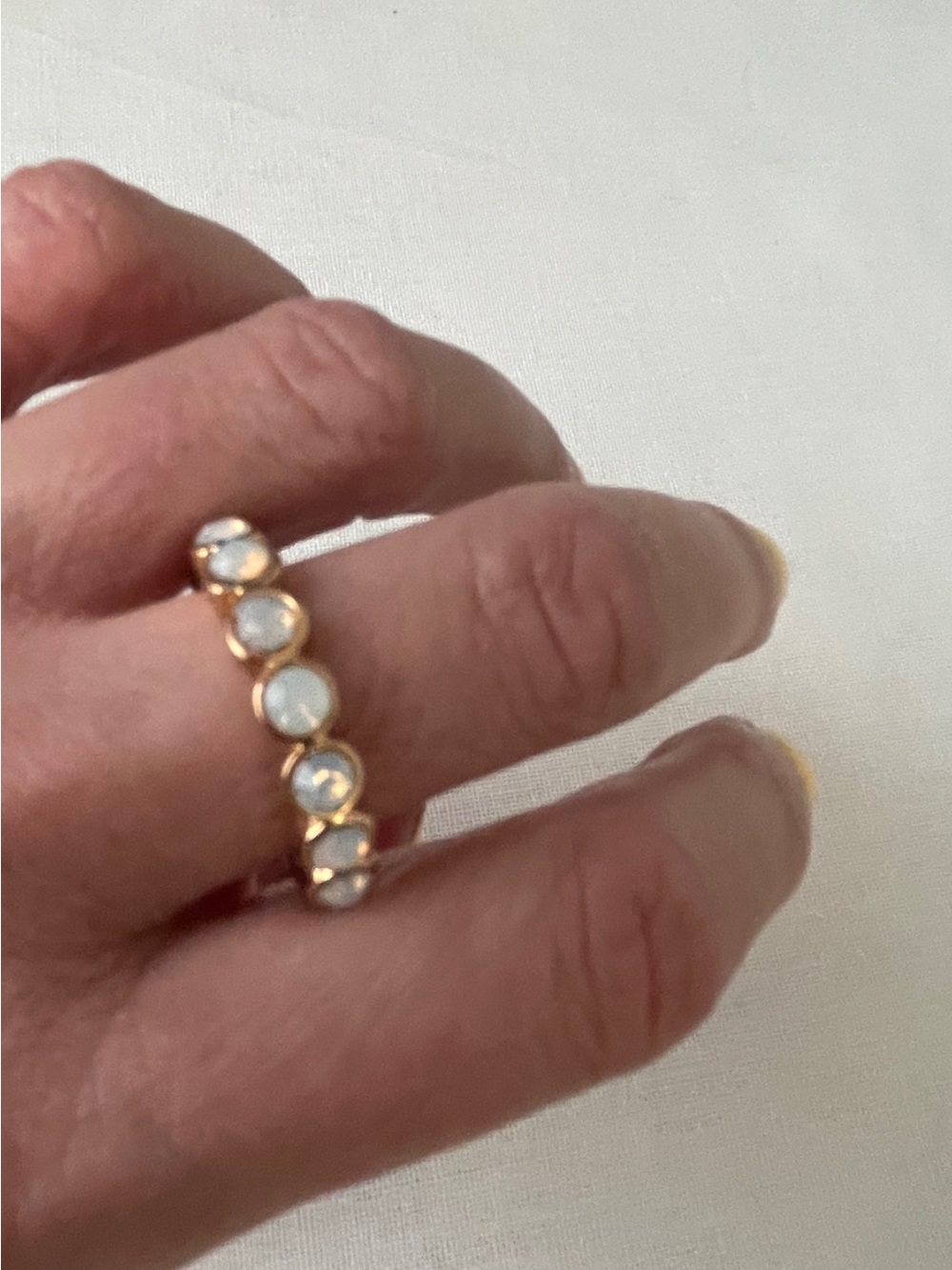 Gold-Trim Moonlight Stone Bezel Stackable Ring